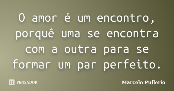 O amor é um encontro, porquê uma se encontra com a outra para se formar um par perfeito.... Frase de Marcelo Pullerio.