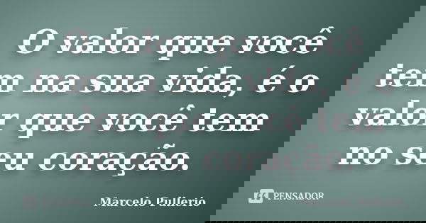 O valor que você tem na sua vida, é o valor que você tem no seu coração.... Frase de Marcelo Pullerio.