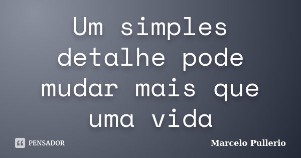 Um simples detalhe pode mudar mais que uma vida... Frase de Marcelo Pullerio.