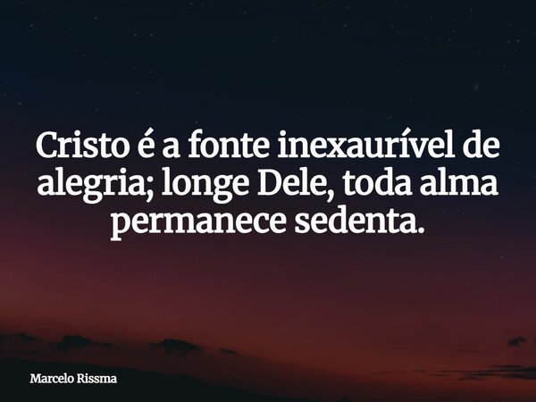 Cristo é a fonte inexaurível de alegria; longe Dele, toda alma permanece sedenta.... Frase de Marcelo Rissma.