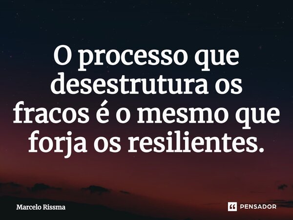 ⁠O processo que desestrutura os fracos é o mesmo que forja os resilientes.... Frase de Marcelo Rissma.