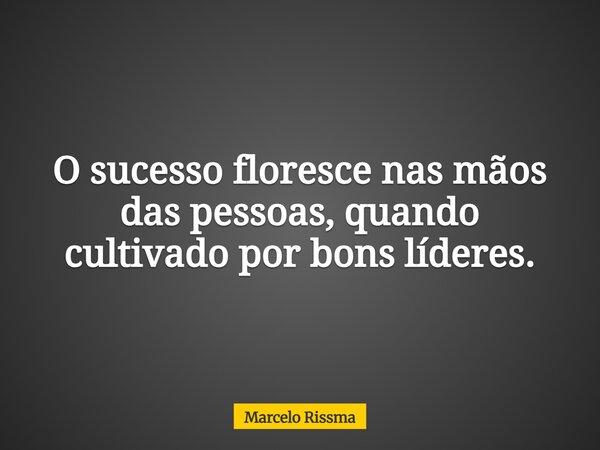 O sucesso floresce nas mãos das pessoas, quando cultivado por bons líderes.... Frase de Marcelo Rissma.