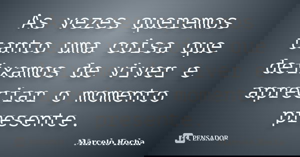 As vezes queremos tanto uma coisa que deixamos de viver e apreciar o momento presente.... Frase de Marcelo Rocha.