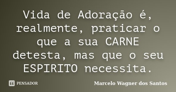 Vida de Adoração é, realmente, praticar o que a sua CARNE detesta, mas que o seu ESPIRITO necessita.... Frase de Marcelo Wagner dos Santos.