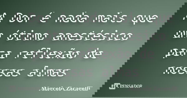 A Dor é nada mais que um ótimo anestésico para reflexão de nossas almas... Frase de Marcelo Zacarelli.