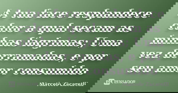 A tua face resplandece calor a qual secam as minhas lágrimas; Uma vez derramadas, e por seu amor consumido... Frase de Marcelo Zacarelli.