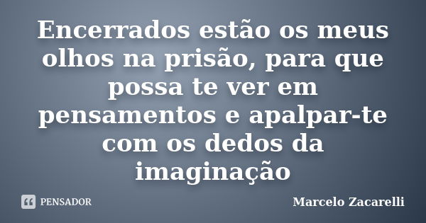 Encerrados estão os meus olhos na prisão, para que possa te ver em pensamentos e apalpar-te com os dedos da imaginação... Frase de Marcelo Zacarelli.