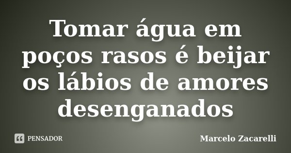 Tomar água em poços rasos é beijar os lábios de amores desenganados... Frase de Marcelo Zacarelli.