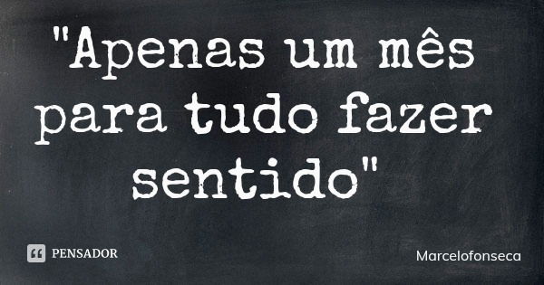 "Apenas um mês para tudo fazer sentido"... Frase de Marcelofonseca.