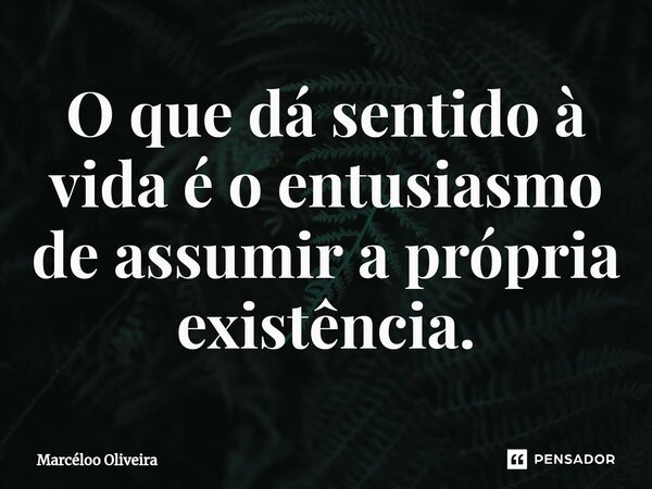 O que dá sentido à vida é o entusiasmo de assumir a própria existência.... Frase de Marcéloo Oliveira.