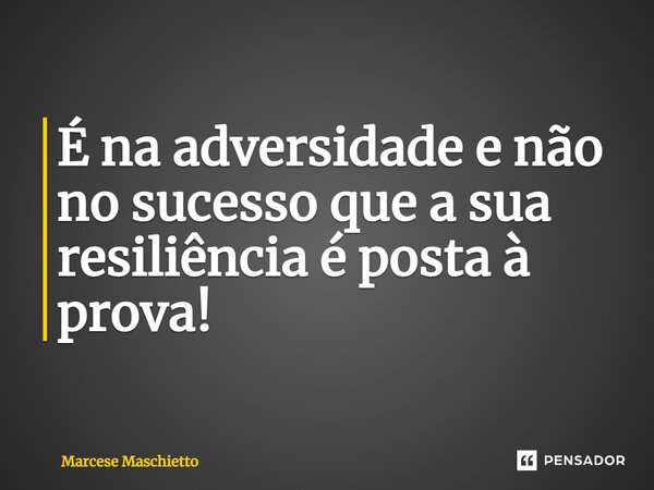 ⁠É na adversidade e não no sucesso que a sua resiliência é posta à prova!... Frase de Marcese Maschietto.