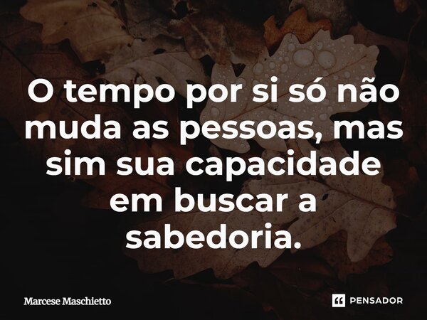 ⁠O tempo por si só não muda as pessoas, mas sim sua capacidade em buscar a sabedoria.... Frase de Marcese Maschietto.
