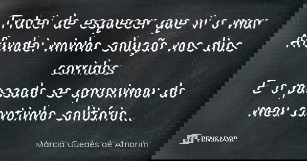 Tratei de esquecer que vi o mar Afundei minha solução nos dias corridos E o passado se aproximou do meu cantinho solitário...... Frase de Márcia Guedes de Amorim.