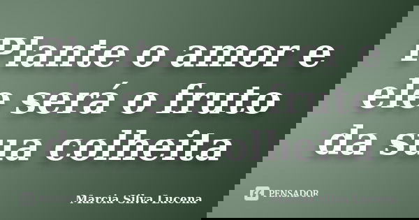 Plante o amor e ele será o fruto da sua colheita... Frase de Marcia Silva Lucena.