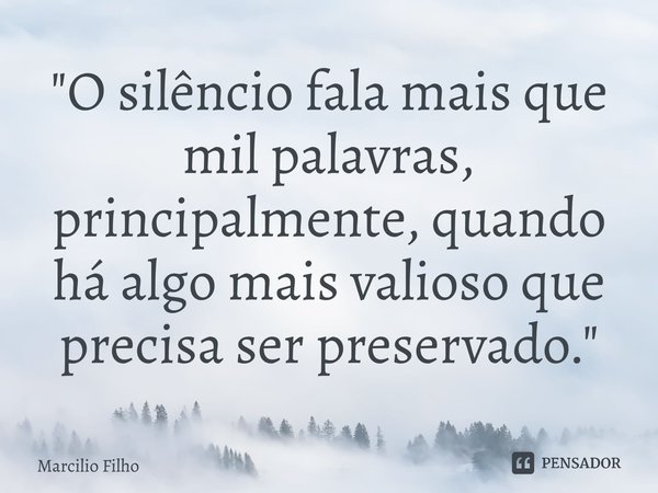 ⁠"O silêncio fala mais que mil palavras, principalmente, quando há algo mais valioso que precisa ser preservado."... Frase de Marcilio Filho.