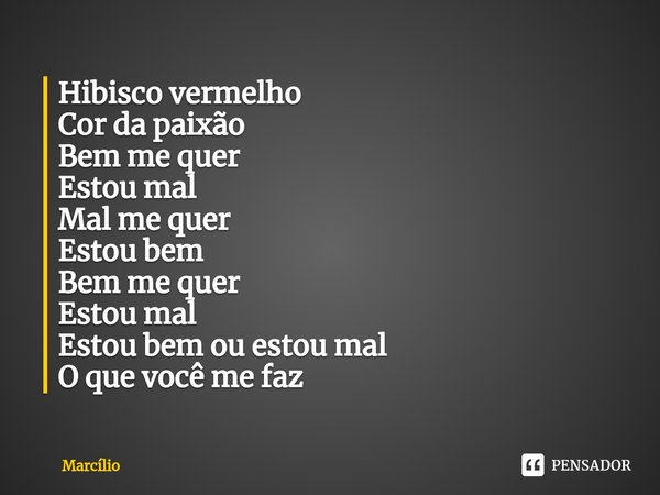⁠Hibisco vermelho Cor da paixão Bem me quer Estou mal Mal me quer Estou bem Bem me quer Estou mal Estou bem ou estou mal O que você me faz... Frase de Marcilio.