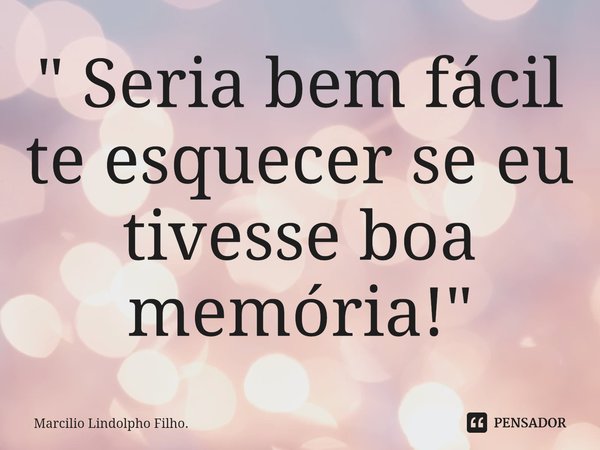 ⁠" Seria bem fácil te esquecer se eu tivesse boa memória!"... Frase de Marcílio Lindolpho Filho..