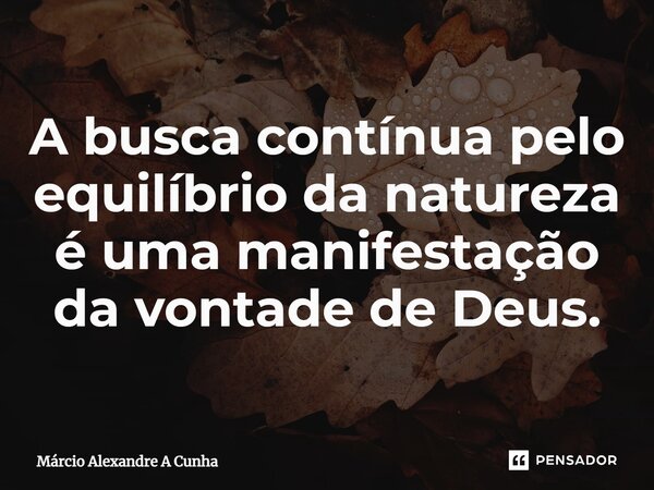 A busca contínua pelo equilíbrio da natureza é uma manifestação da vontade de Deus.... Frase de Márcio Alexandre A Cunha.