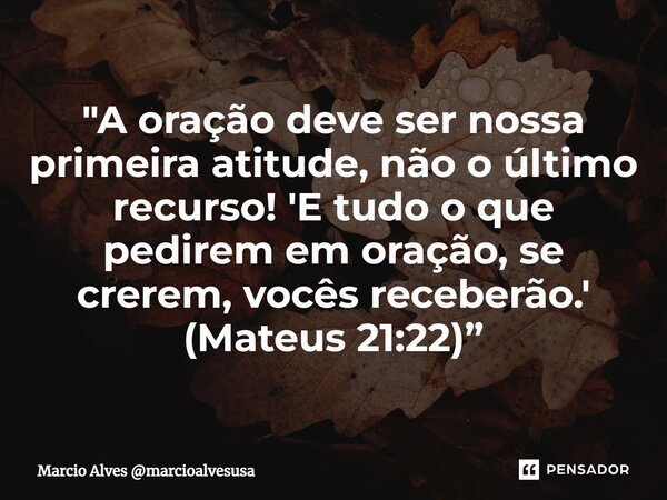 ⁠"A oração deve ser nossa primeira atitude, não o último recurso! 'E tudo o que pedirem em oração, se crerem, vocês receberão.' (Mateus 21:22)”... Frase de Marcio Alves marcioalvesusa.