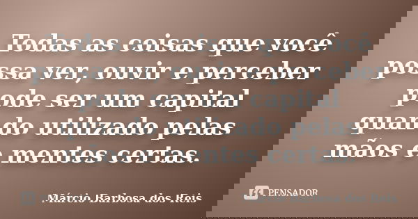 Todas as coisas que você possa ver, ouvir e perceber pode ser um capital quando utilizado pelas mãos e mentes certas.... Frase de Márcio Barbosa dos Reis.