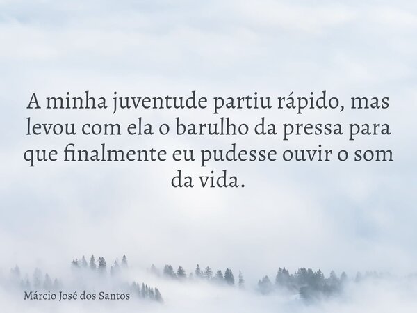 A minha juventude partiu rápido, mas levou com ela o barulho da pressa para que finalmente eu pudesse ouvir o som da vida.⁠... Frase de Márcio José dos Santos.