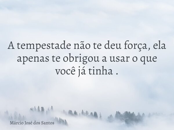A tempestade não te deu força, ela apenas te obrigou a usar o que você já tinha .⁠... Frase de Márcio José dos Santos.