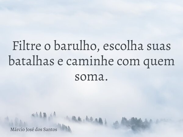 Filtre o barulho⁠, escolha suas batalhas e caminhe com quem soma.... Frase de Márcio José dos Santos.