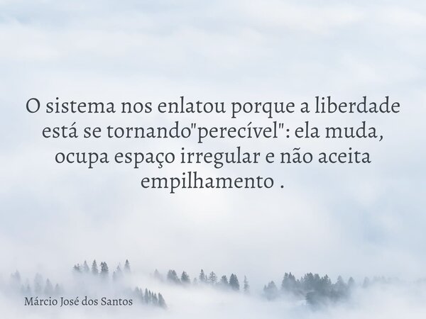 O sistema nos enlatou porque a liberdade está se tornando "perecível": ela muda, ocupa espaço irregular e não aceita empilhamento .⁠... Frase de Márcio José dos Santos.
