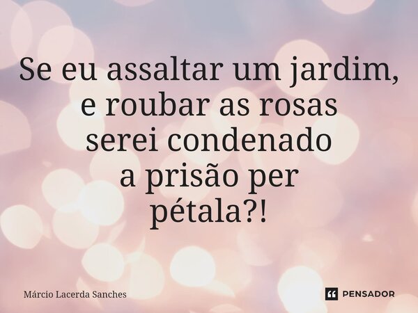 ⁠Se eu assaltar um jardim, e roubar as rosas serei condenado a prisão per pétala?!... Frase de Márcio Lacerda Sanches.