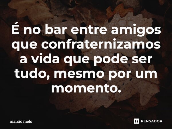 É no bar entre amigos que confraternizamos a vida que pode ser tudo, mesmo por um momento.... Frase de marcio melo.
