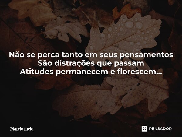 ⁠Não se perca tanto em seus pensamentos São distrações que passam Atitudes permanecem e florescem...... Frase de marcio melo.