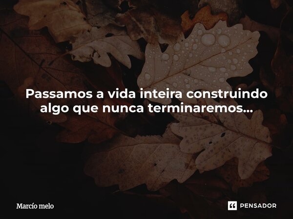 ⁠Passamos a vida inteira construindo algo que nunca terminaremos...... Frase de marcio melo.