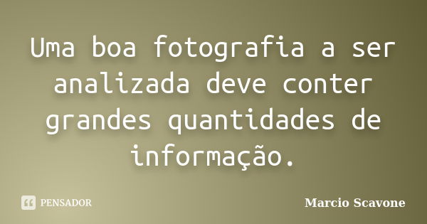 Uma boa fotografia a ser analizada deve conter grandes quantidades de informação.... Frase de Marcio Scavone.