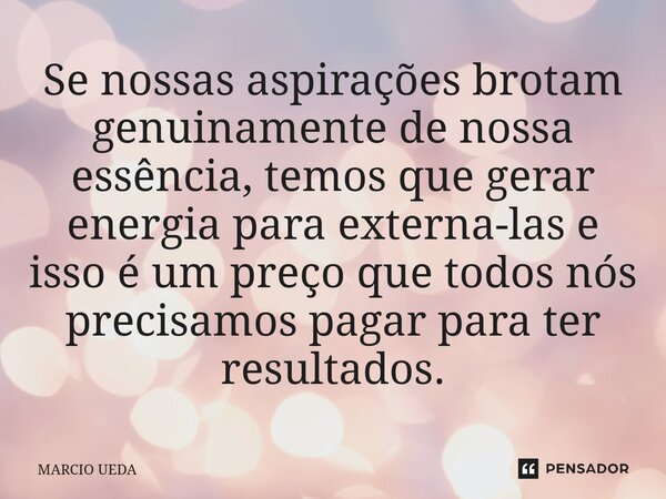 ⁠Se nossas aspirações brotam genuinamente de nossa essência, temos que gerar energia para externa-las e isso é um preço que todos nós precisamos pagar para ter ... Frase de Marcio Ueda.