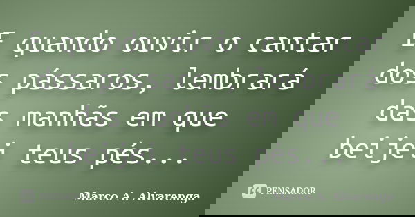 E quando ouvir o cantar dos pássaros, lembrará das manhãs em que beijei teus pés...... Frase de Marco A. Alvarenga.