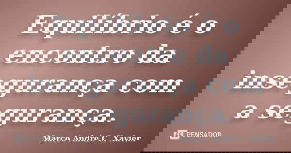 Equilíbrio é o encontro da insegurança com a segurança.... Frase de Marco André C. Xavier.