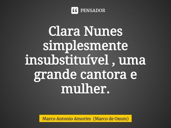 Clara Nunes simplesmente insubstituível , uma grande cantora e mulher.... Frase de Marco Antonio Amorim (Marco de Oxum).