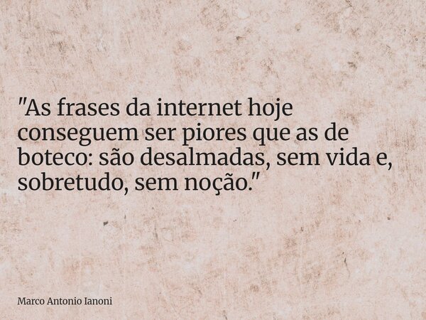 "As frases da internet hoje conseguem ser piores que as de boteco: são desalmadas, sem vida e, sobretudo, sem noção."... Frase de Marco Antonio Ianoni.