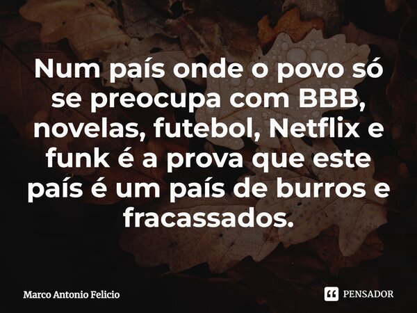 ⁠Num país onde o povo só se preocupa com BBB, novelas, futebol, Netflix e funk é a prova que este país é um país de burros e fracassados.... Frase de Marco Antônio Felício.