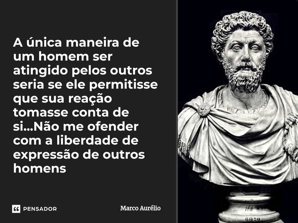 ⁠A única maneira de um homem ser atingido pelos outros seria se ele permitisse que sua reação tomasse conta de si...Não me ofender com a liberdade de expressão ... Frase de Marco Aurélio.