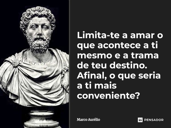 Limita-te a amar o que acontece a ti mesmo e a trama de teu destino. Afinal, o que seria a ti mais conveniente?... Frase de Marco Aurélio.