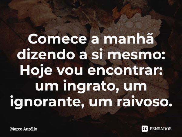 Comece a manhã dizendo a si mesmo: Hoje vou encontrar: um ingrato, um ignorante, um raivoso.... Frase de Marco Aurélio.