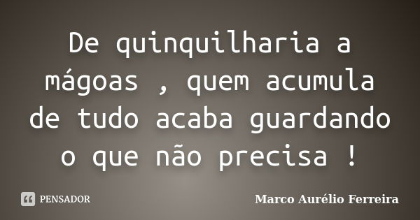 De quinquilharia a mágoas , quem acumula de tudo acaba guardando o que não precisa !... Frase de Marco Aurélio Ferreira.