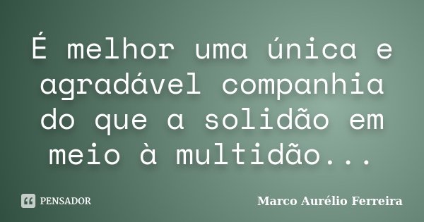 É melhor uma única e agradável companhia do que a solidão em meio à multidão...... Frase de Marco Aurélio Ferreira.
