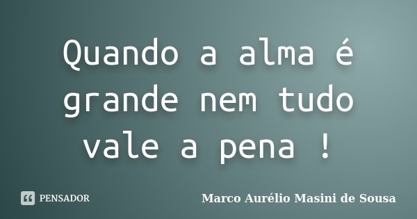 Quando a alma é grande nem tudo vale a pena !... Frase de Marco Aurélio Masini de Sousa.