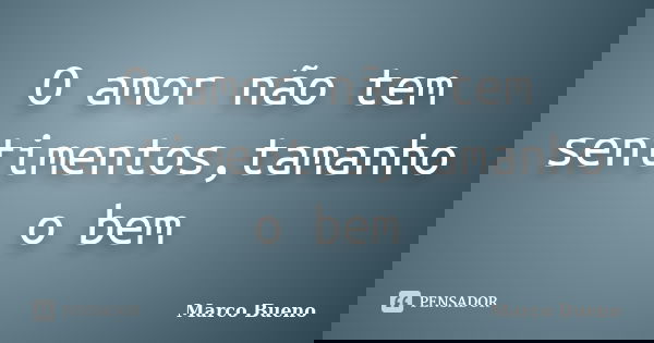O amor não tem sentimentos,tamanho o bem... Frase de Marco Bueno.
