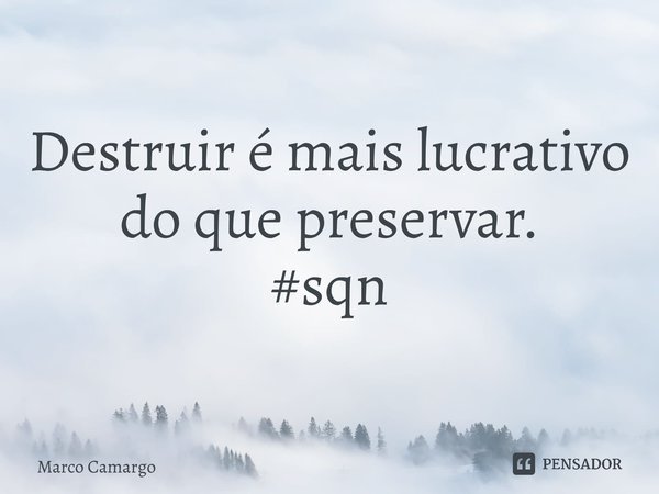 ⁠Destruir é mais lucrativo do que preservar. #sqn... Frase de Marco Camargo.