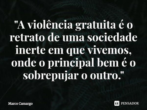 "A violência gratuita é o retrato de uma sociedade inerte em que vivemos, onde o principal bem é o sobrepujar o outro."... Frase de Marco Camargo.