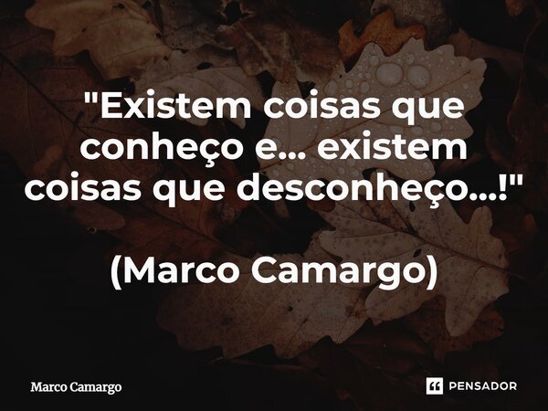 ⁠"Existem coisas que conheço e... existem coisas que desconheço...!" (Marco Camargo)... Frase de Marco Camargo.