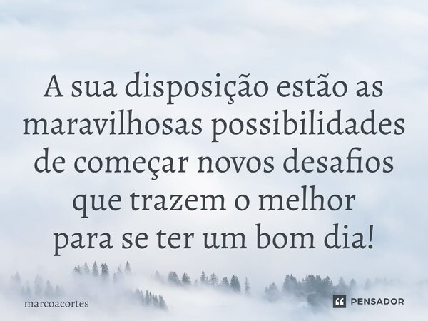 ⁠A sua disposição estão as maravilhosas possibilidades de começar novos desafios que trazem o melhor para se ter um bom dia!... Frase de marcoacortes.